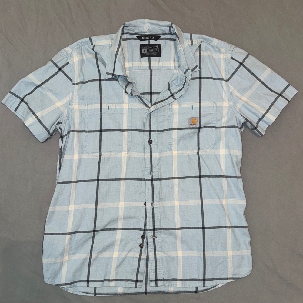 Carhartt Rugged Flex Mens Large Relaxed Fit Short Sleeve Plaid Button Down Shirt